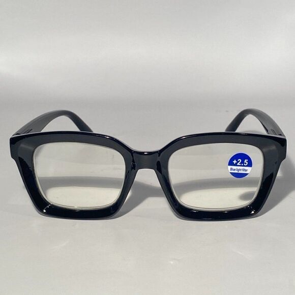 1092 Claudia 2.5 Black Oversize Reading Glasses Readers Square Concave Reader… - Picture 3 of 9